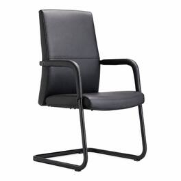 LeisureMod - Evander Ergonomic Leather Office Chair, Aluminum Frame, Fixed Armrests, Sponge Cushion, Easy-Clean, Quick Assembly, Home - Black