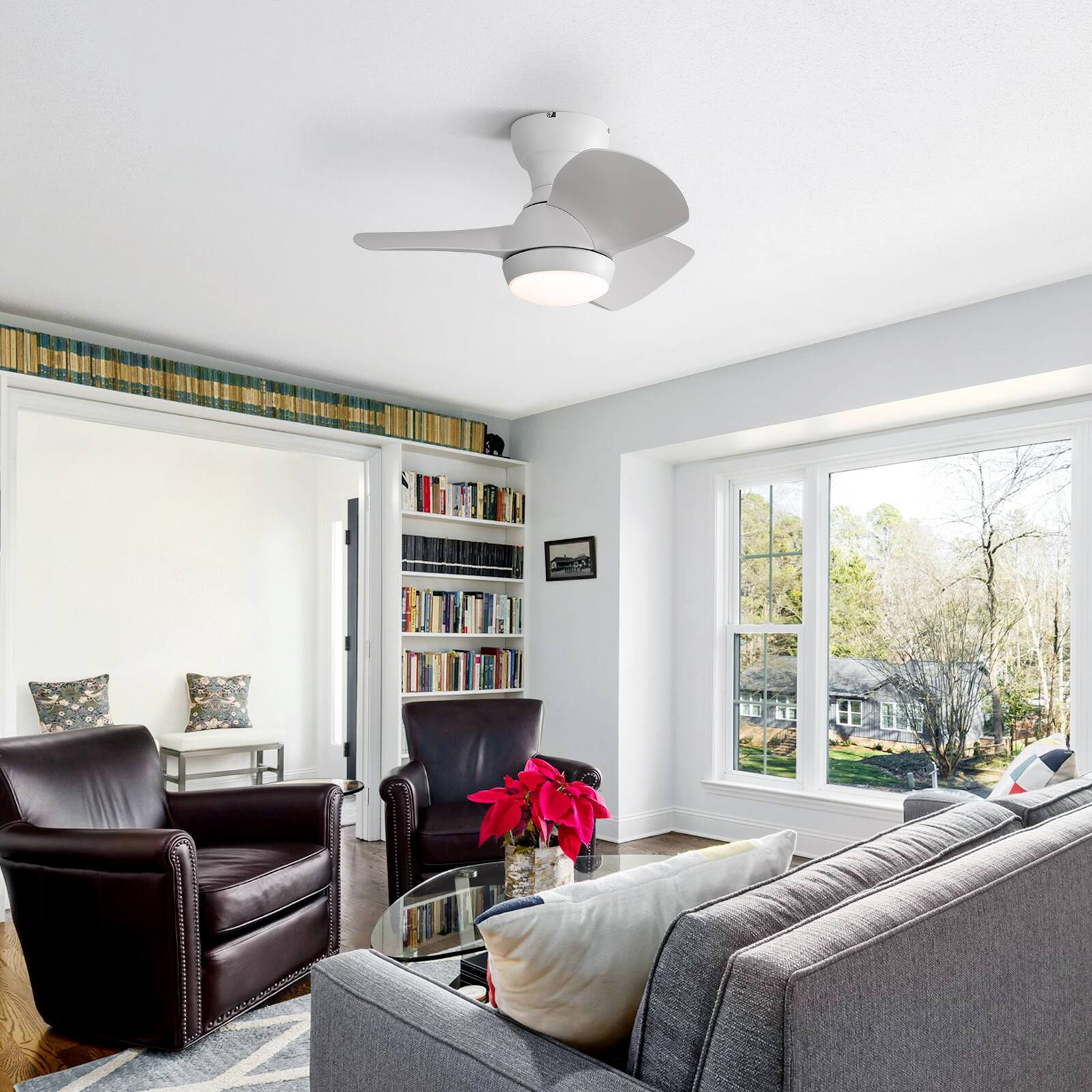 Alt View 4. Sofucor - 23 Inch Ceiling Fans with Lights & Remote Indoor Outdoor Modern Ceiling Fan Noiseless 6 Wind Speed Kid Bedroom - White.