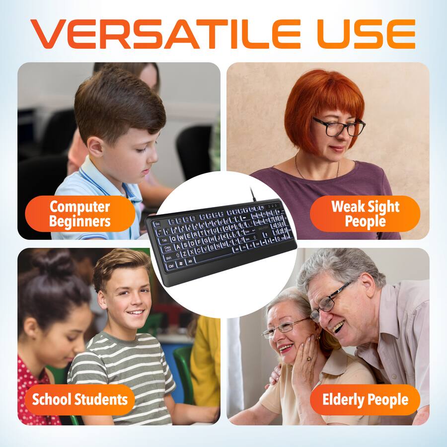 Delton KBM20 Wired Large Big Button/Big Key Backlit Keyboard and Mouse ...