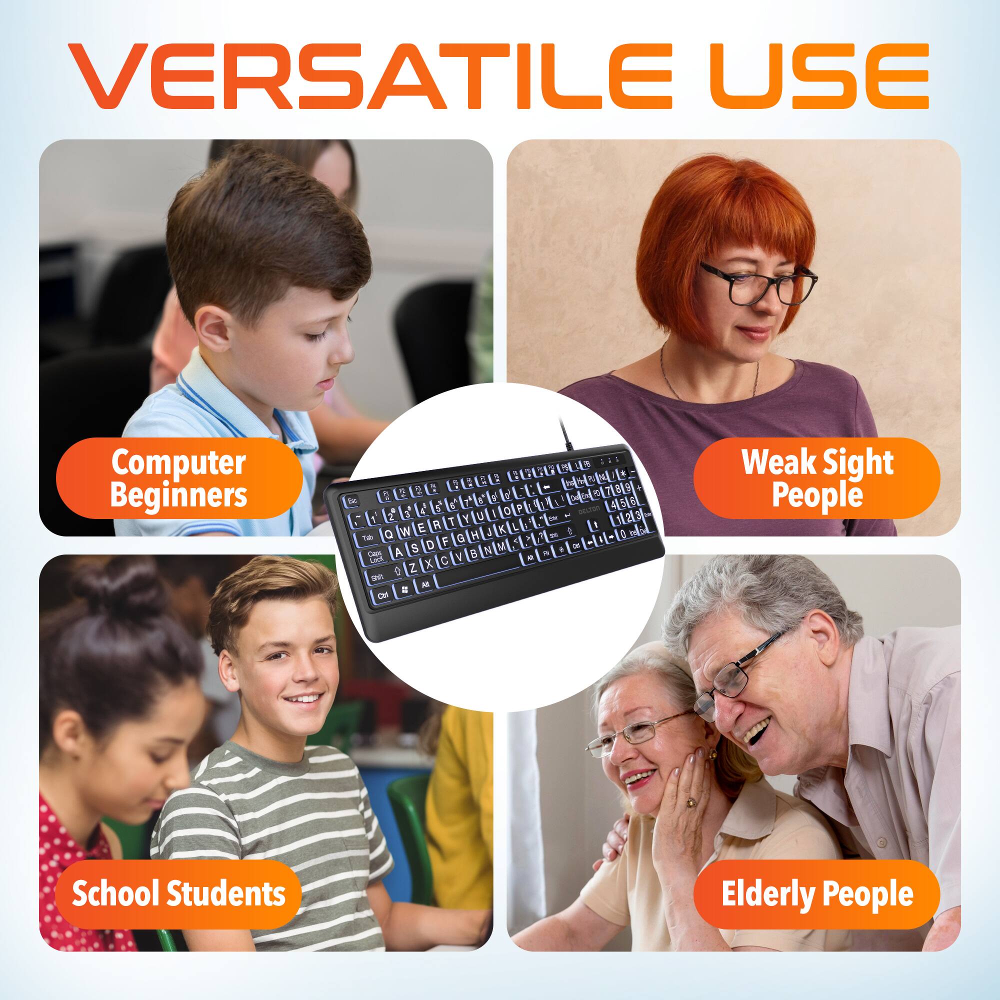 VERSATILE USE
Computer Beginners
Weak Sight People
School Students
Elderly People