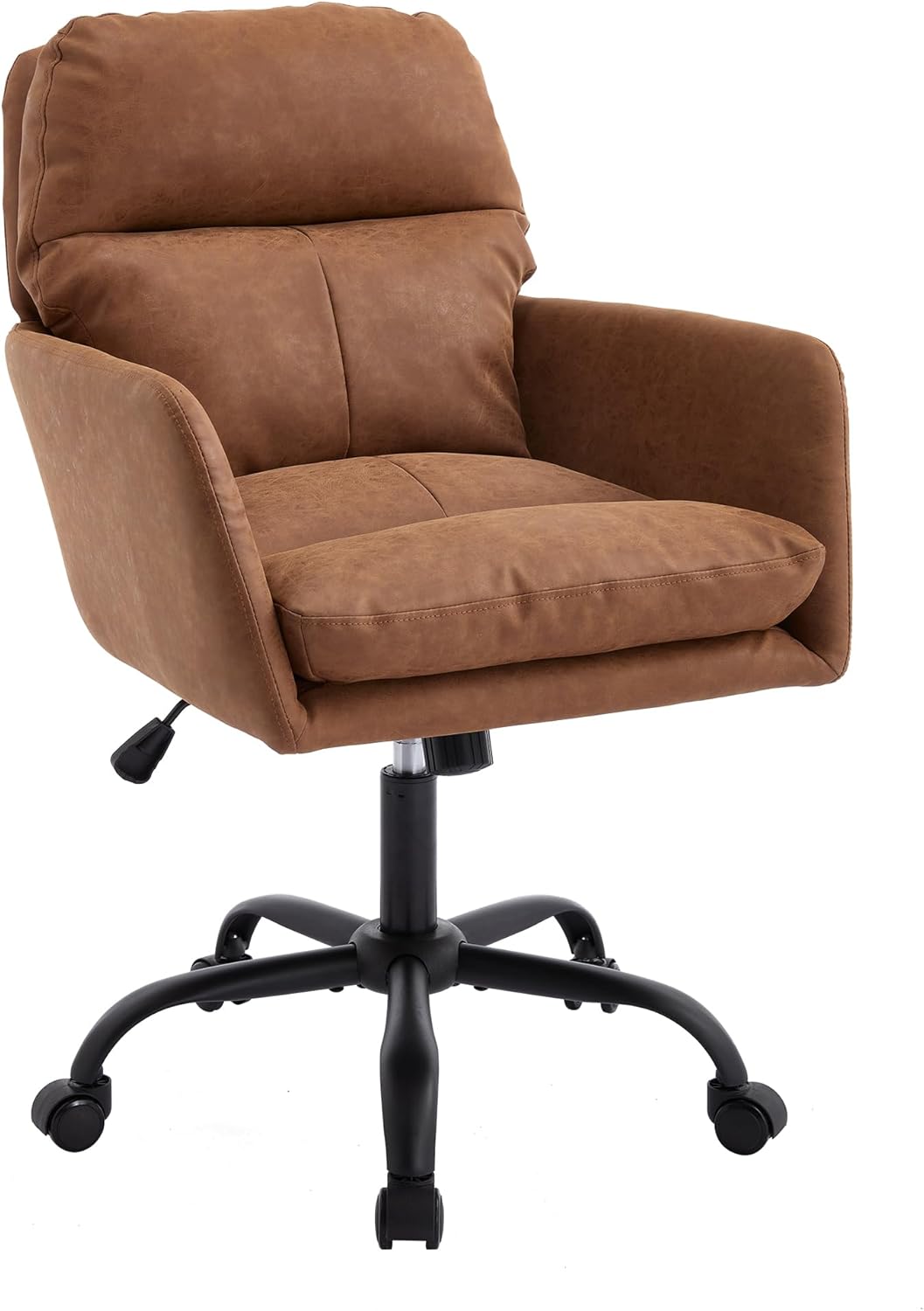 Alt View 3. Trinkets Crazed - Faux Leather Home Office Desk Chair with 360° Swivel Wheels - Computer Task Chairs with Back Support and Armrest - brown.