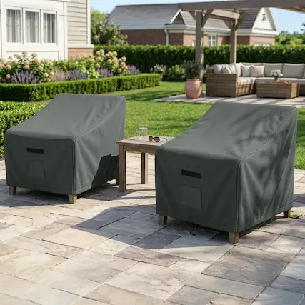 Front. Pure Garden - Outdoor Chair Covers 2-Pack 35” L x 38” W x 34” H Heavy Duty UV Resistant Waterproof Lounge Outdoor Patio Chair Covers - Gray.