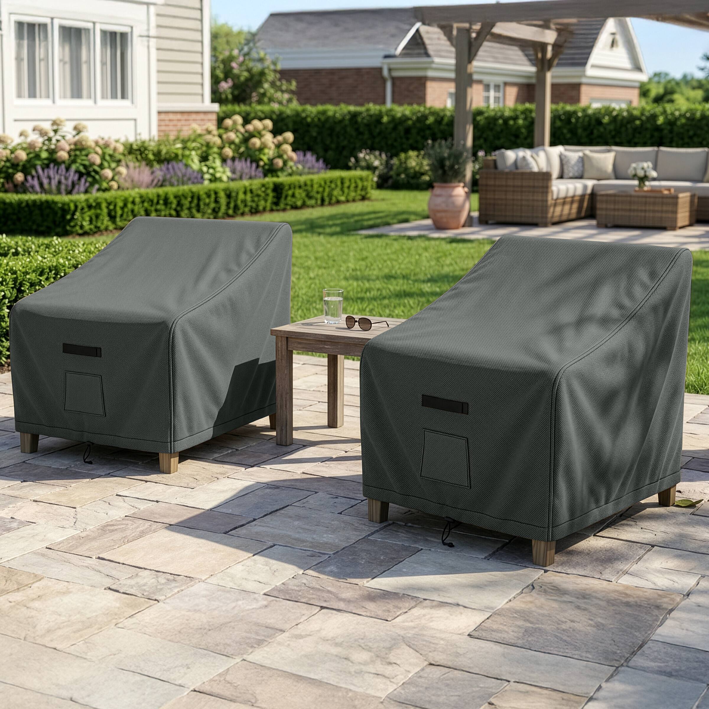 Front. Pure Garden - Outdoor Chair Covers 2-Pack 35” L x 38” W x 34” H Heavy Duty UV Resistant Waterproof Lounge Outdoor Patio Chair Covers - Gray.
