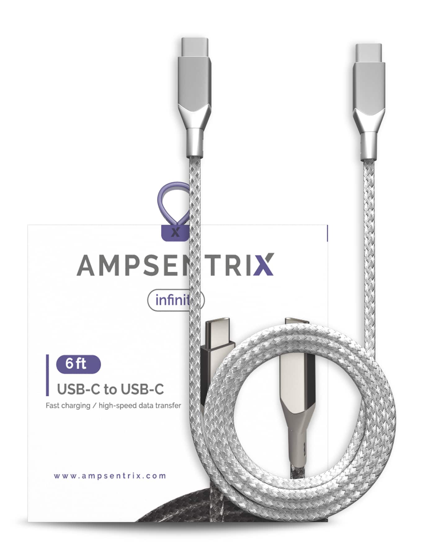 Ampsentrix - 6 FT USB Type C To USB Type C Cable (Infinity) - Silver