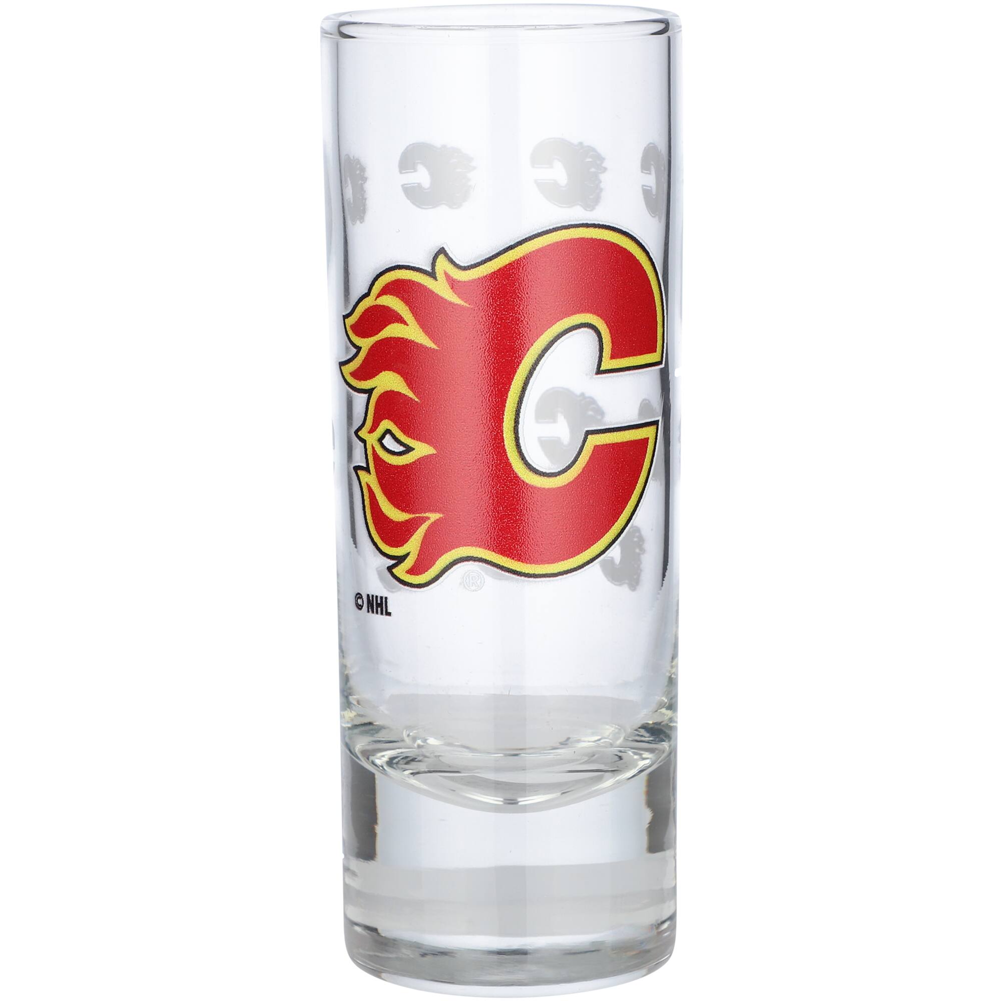Front. Logo Brands - Calgary Flames 2.5oz. Satin-Etched Tall Shot Glass - Multicolor.
