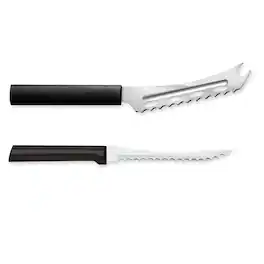 Rada - Cutlery 5.25-Inch Cheese Knife & 5-Inch Tomato Slicer, Stainless Steel Serrated Blades, Handles - Black
