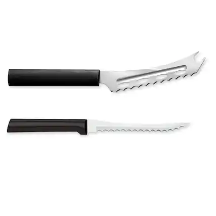 Front. Rada - Cutlery 5.25-Inch Cheese Knife & 5-Inch Tomato Slicer, Stainless Steel Serrated Blades, Black Handles - Black.