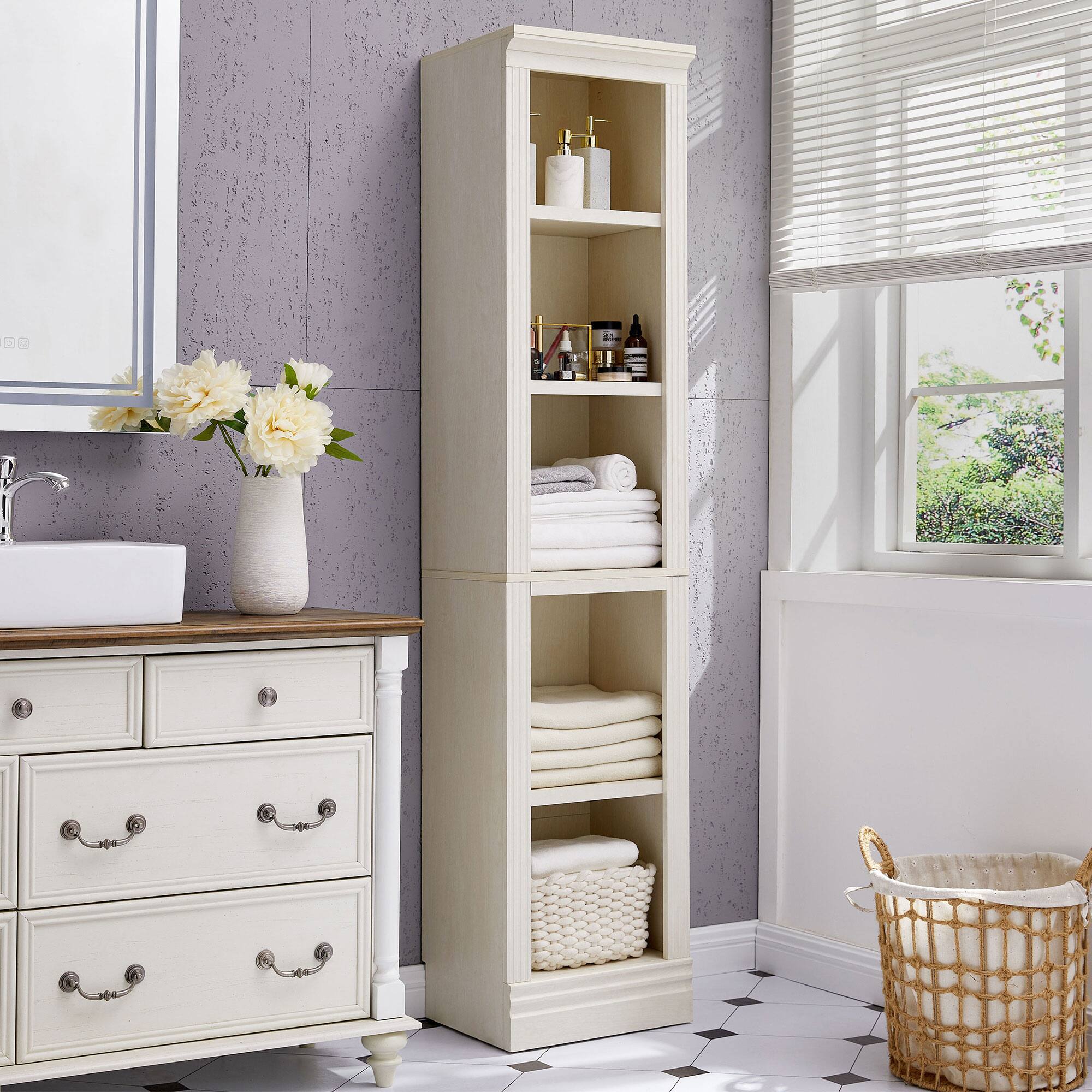 Alt View 2. VAUXHILL & CO. - VAUXHILL & CO. Halston Narrow Bookcase, Adjustable Storage Shelving Unit, Cream - Cream.