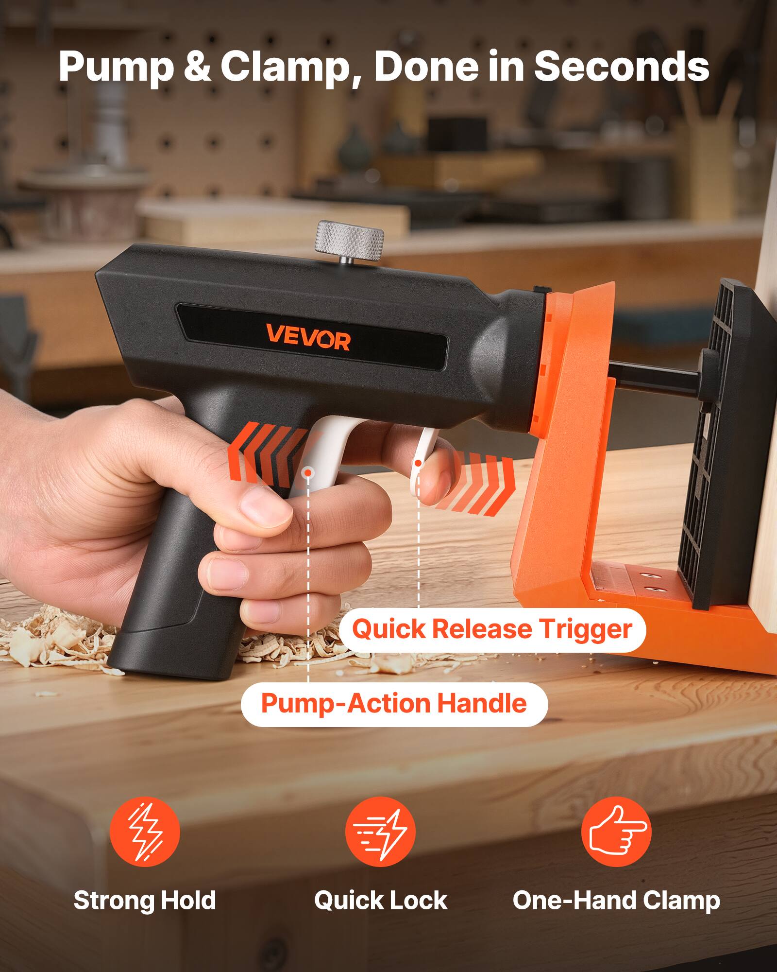 Pump & Clamp, Done in Seconds

VEVOR

Quick Release Trigger
Pump-Action Handle

Strong Hold
Quick Lock
One-Hand Clamp