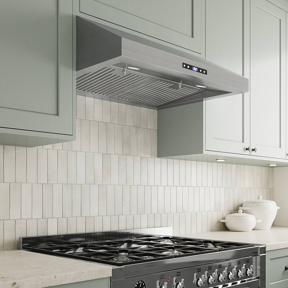 Back. Streamline - 30 in. Andrano Ducted Undermount 406 CFM Range Hood, Baffle Filters, Touchpad Control, LED Lights - Brushed Stainless Steel.