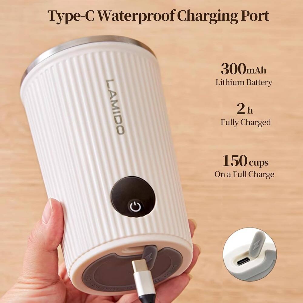Type-C Waterproof Charging Port

300mAh Lithium Battery

2 h Fully Charged

150 cups On a Full Charge