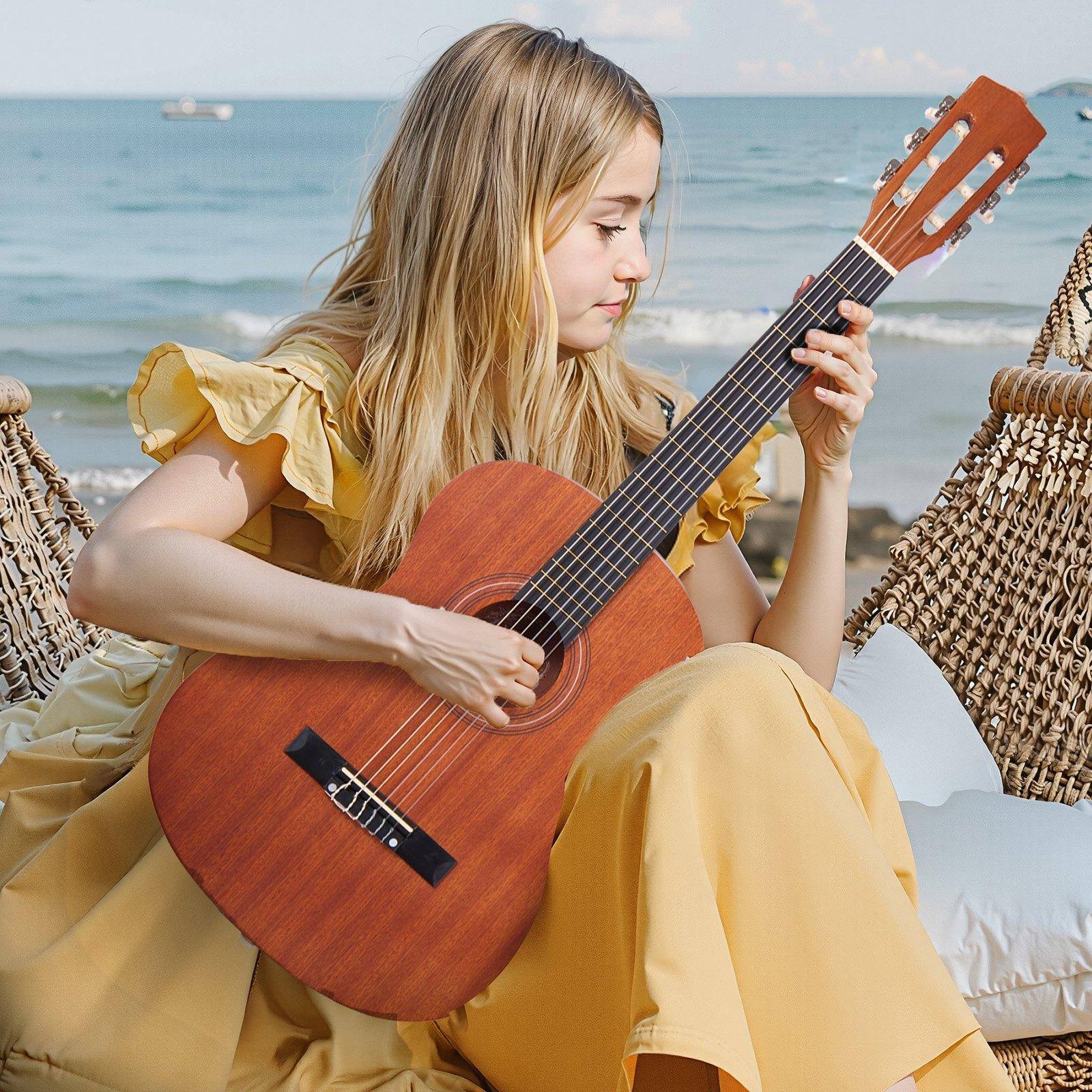 Alt View 1. Glintex - 36" Classical Guitar, Wood Construction, Nylon Strings, Starter Kit w/ Gig Bag, Strap, Tuner, Capo, Picks for Beginners - Natural.