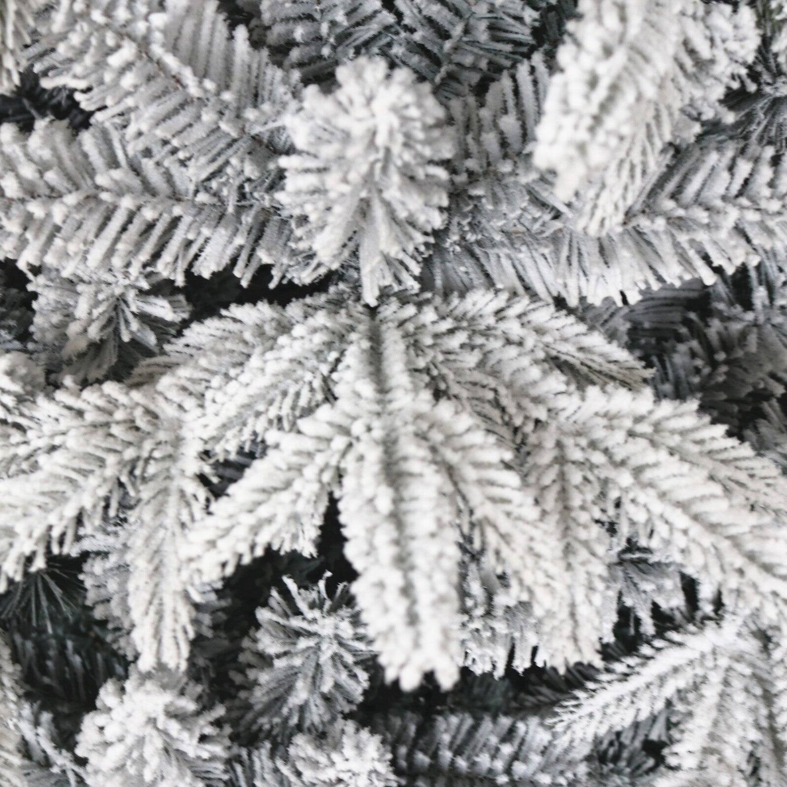 Alt View 1. BreeBe - Snow Flocked Christmas Tree 7ft Artificial Hinged Pine Tree with White Realistic Tips Unlit - White.