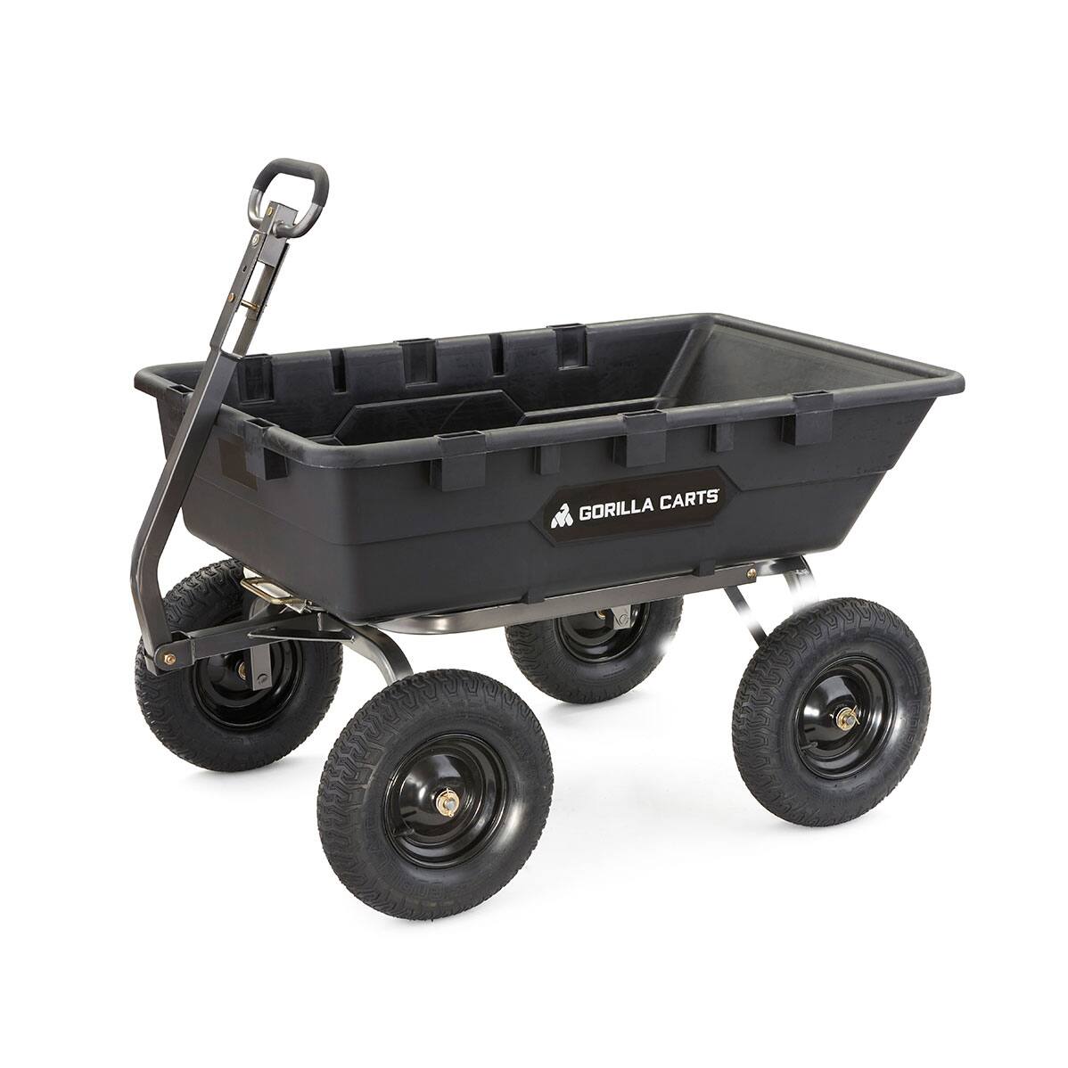 Gorilla Carts - Heavy Duty Poly Yard Dump Cart Garden Wagon with 16 Inch Tires - Black