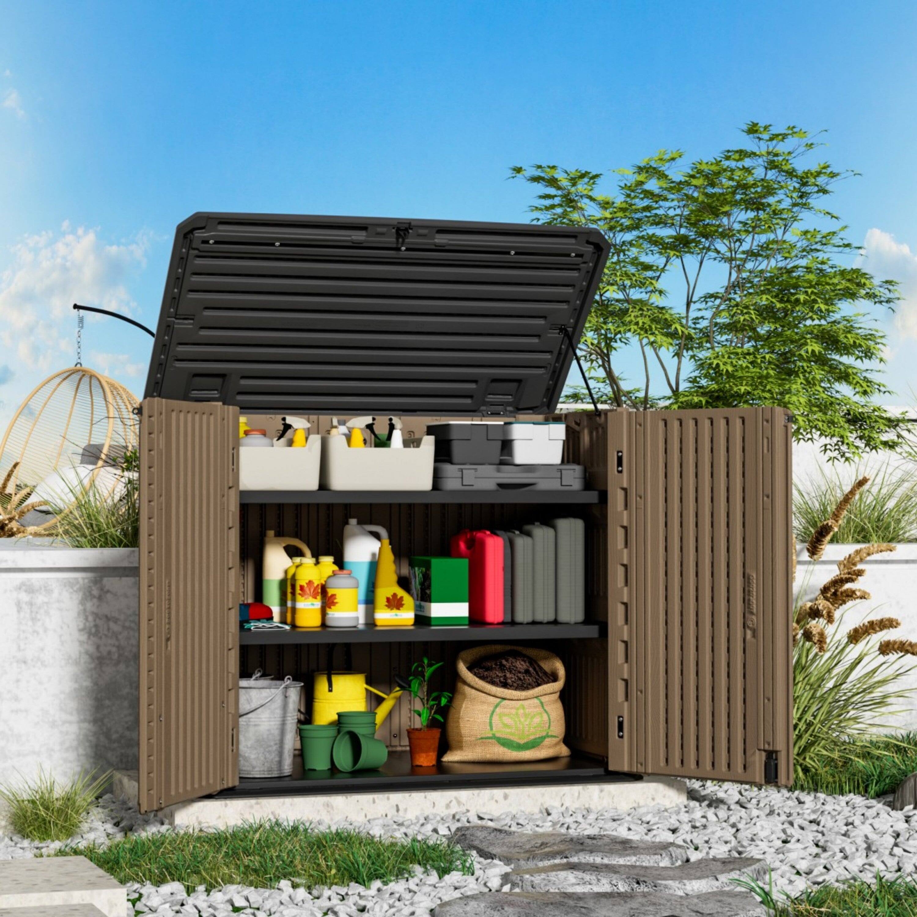 Alt View 9. Mondawe - 260 Gallons Durable Plastic Lockable Waterproof Outdoor Storage Shed - Brown.