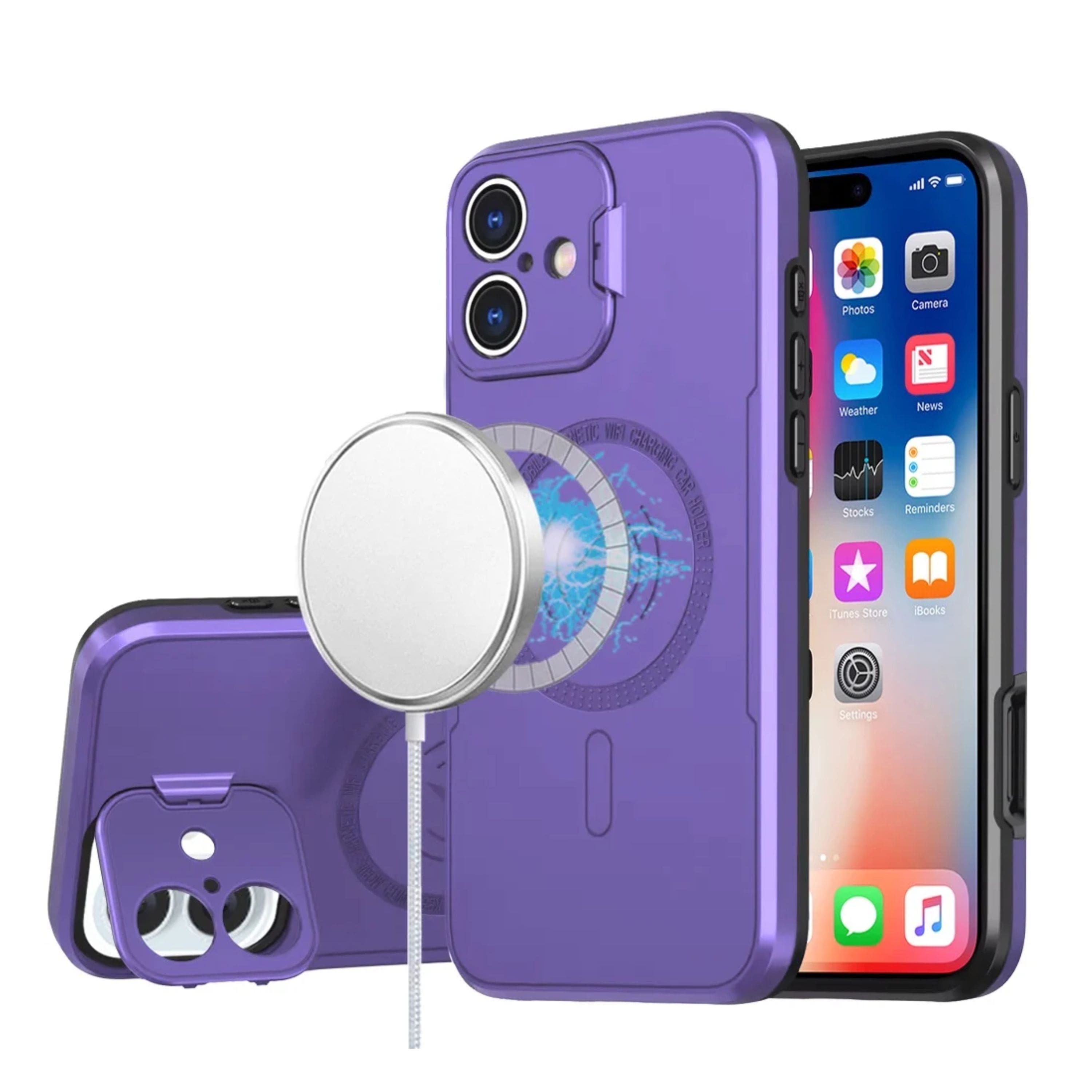 Kitcheniva - Matte Finish Rugged Magnet Circle Lens Cover Phone Case With Stand Tempered Glass For iPhone 16 - Purple price history on PriceWatchPro