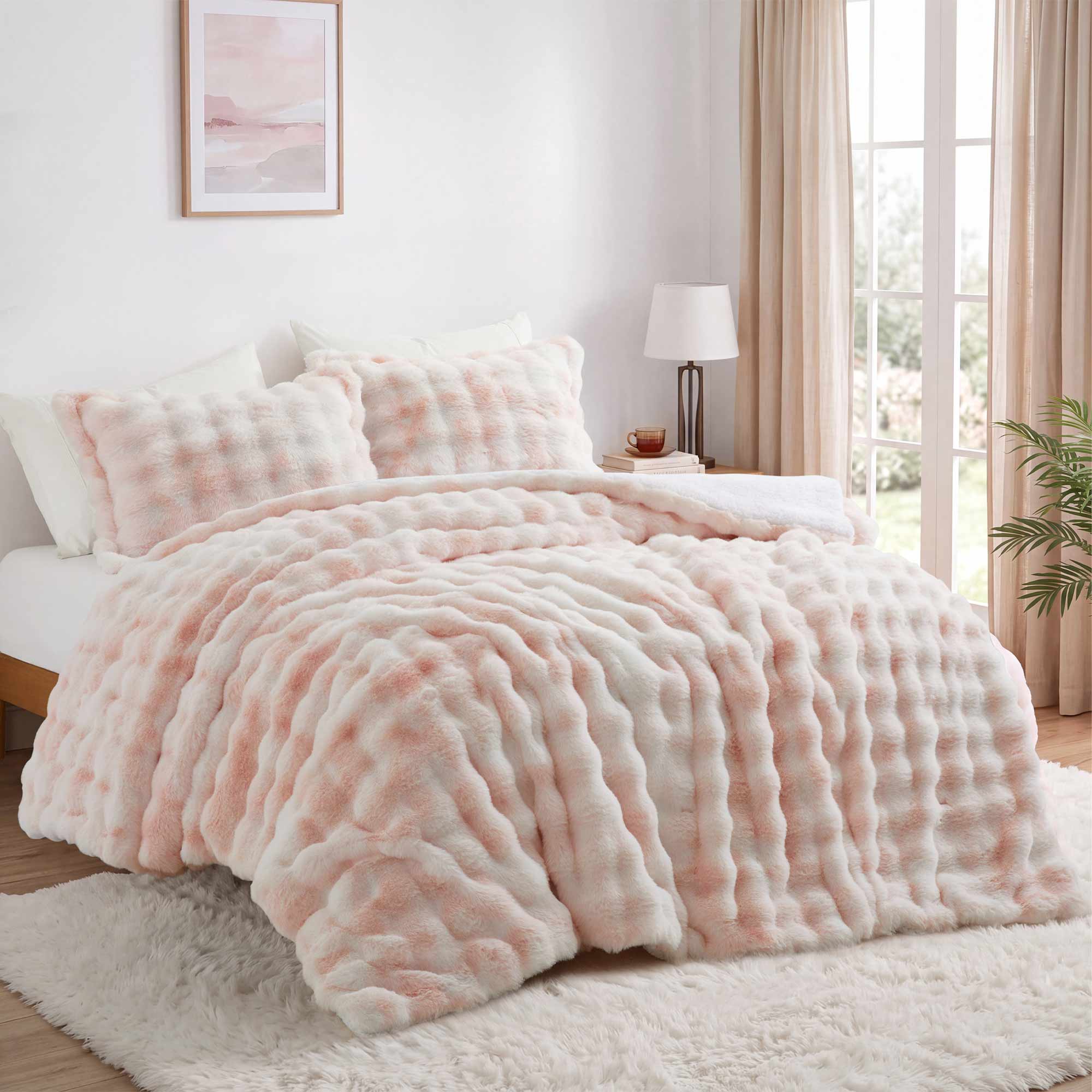 Angle. Peace Nest - Peace Nest Ultra-Soft Faux Fur Comforter Set with Plush Tie-Dye & Reversible Sherpa, Pink, Queen - Pink.