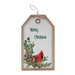 BreeBe - Merry Christmas Cardinal Tag - White, Green, Red