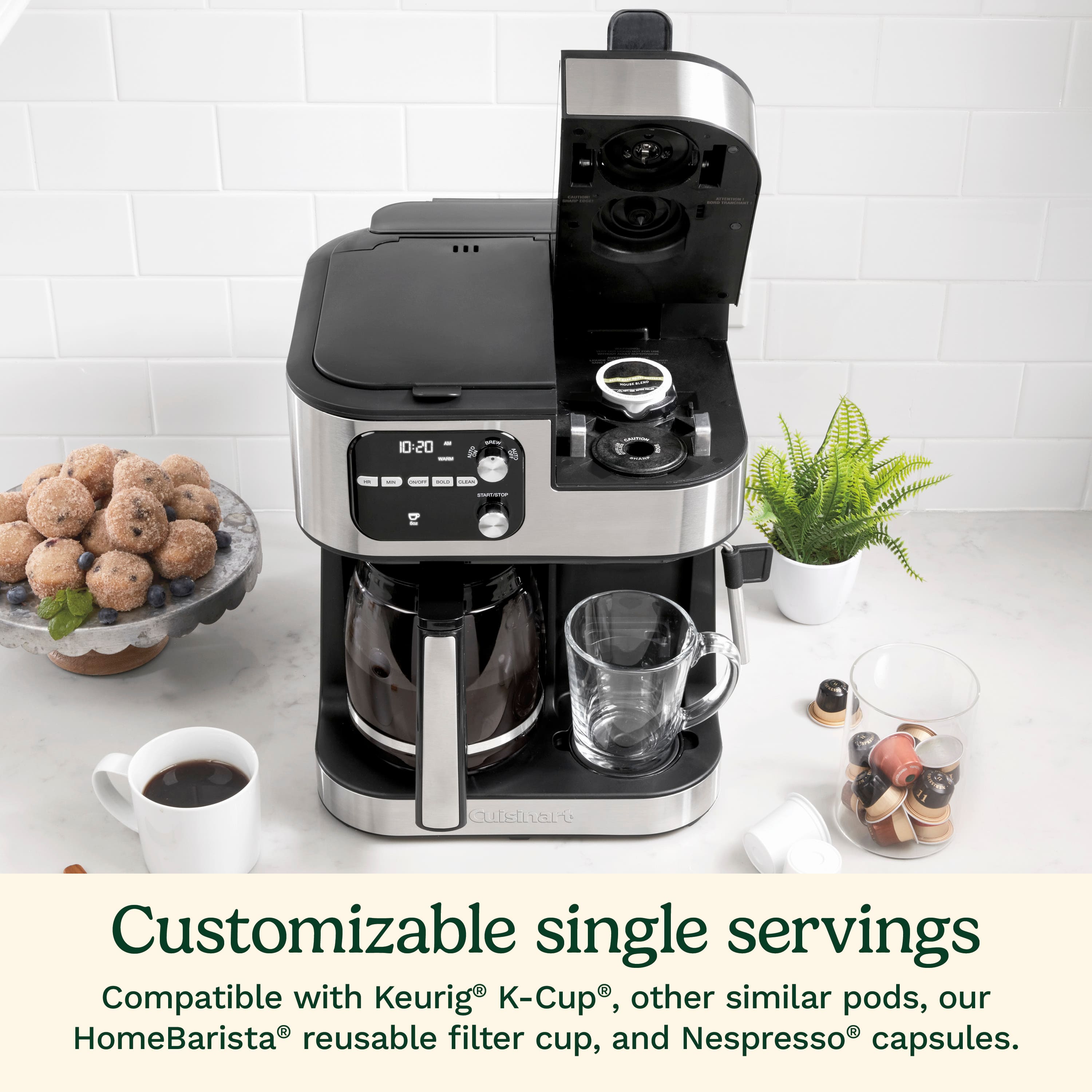 Customizable single servings compatible with Keurig K-Cup, other similar pods, our 5 HomeBarista reusable filter cup, and Nespresso capsules.