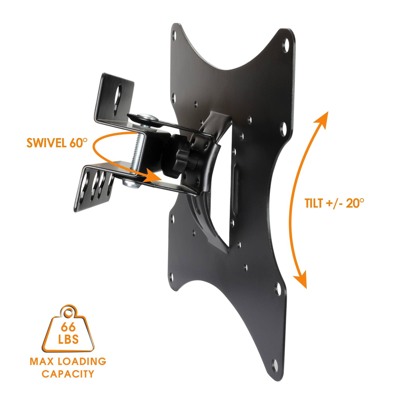 SWIVEL 60°, TILT +/- 20°, 66 LBS MAX LOADING CAPACITY
