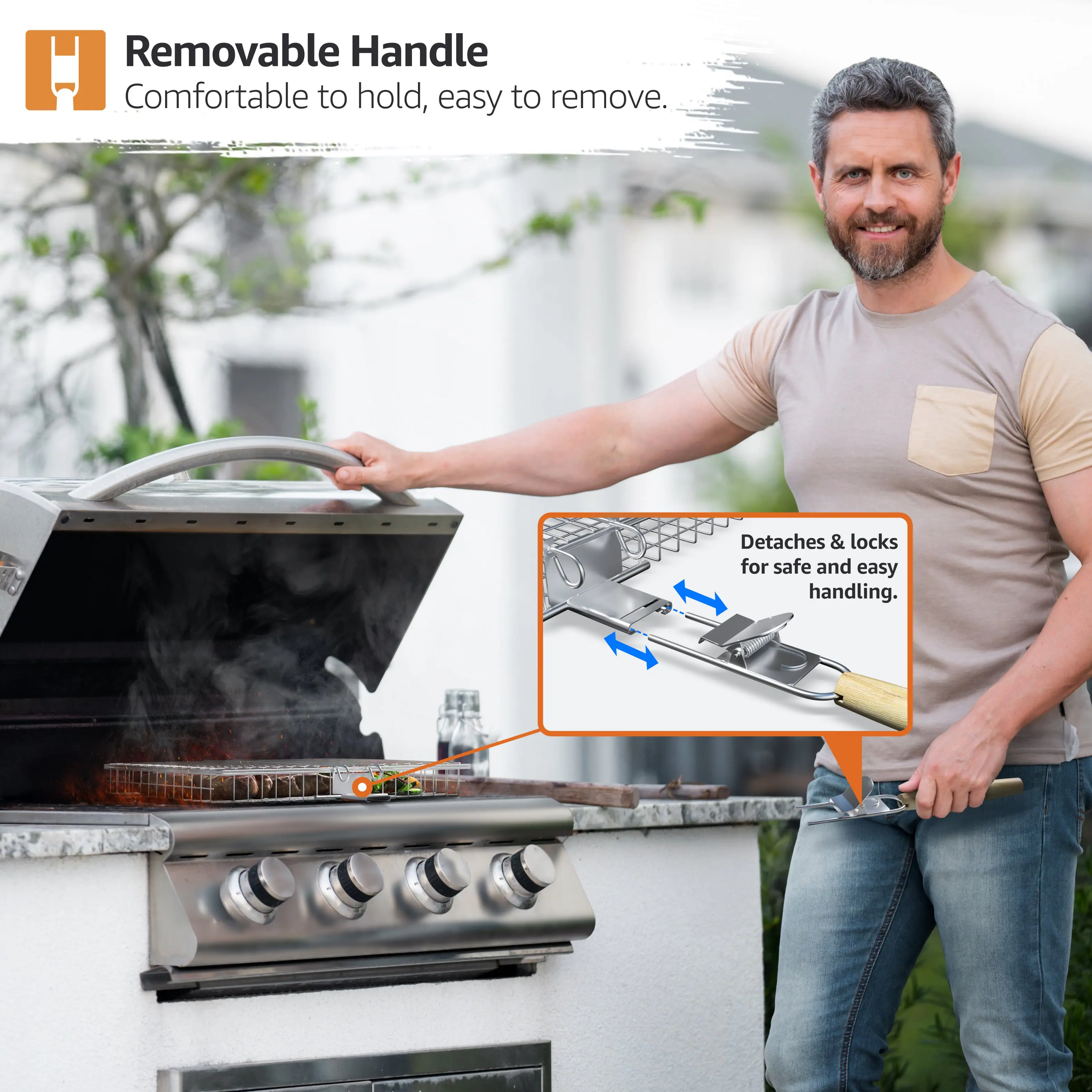 Removable Handle  
Comfortable to hold, easy to remove.  

Detaches & locks for safe and easy handling.