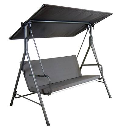 Front. SUNJOY - 2-Seat Patio Metal Porch Swing With Adjustable Canopy - Grey.