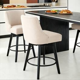 Dyonery - Counter Height Bar Stools Set of 2, Modern Swivel Barstools with Back and Wood Legs,26" H Kitchen Counter Stools - White