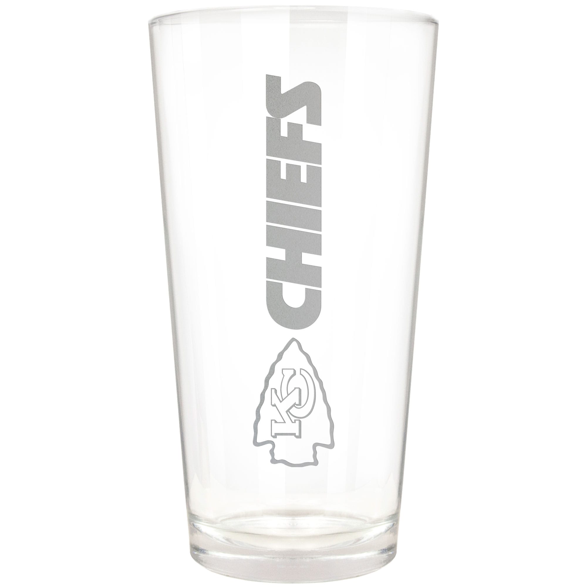 Front. Great American Products - Kansas City Chiefs Etched 16oz. Vertical Rally Cry Pint Glass - Multicolor.