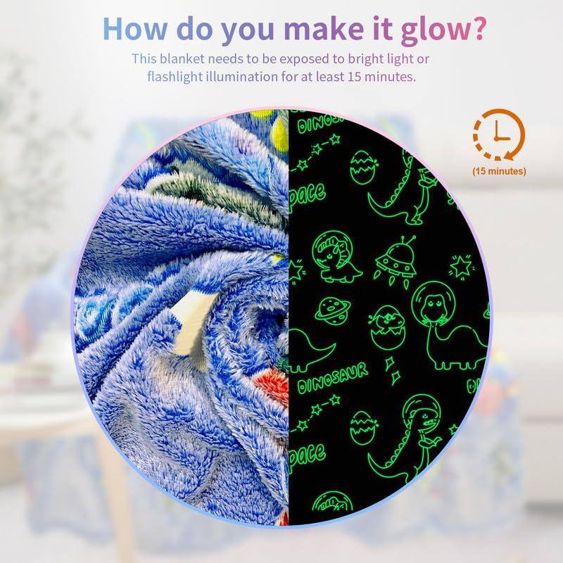 How do you make it glow?

This blanket needs to be exposed to bright light or flashlight illumination for at least 15 minutes.

(15 minutes)