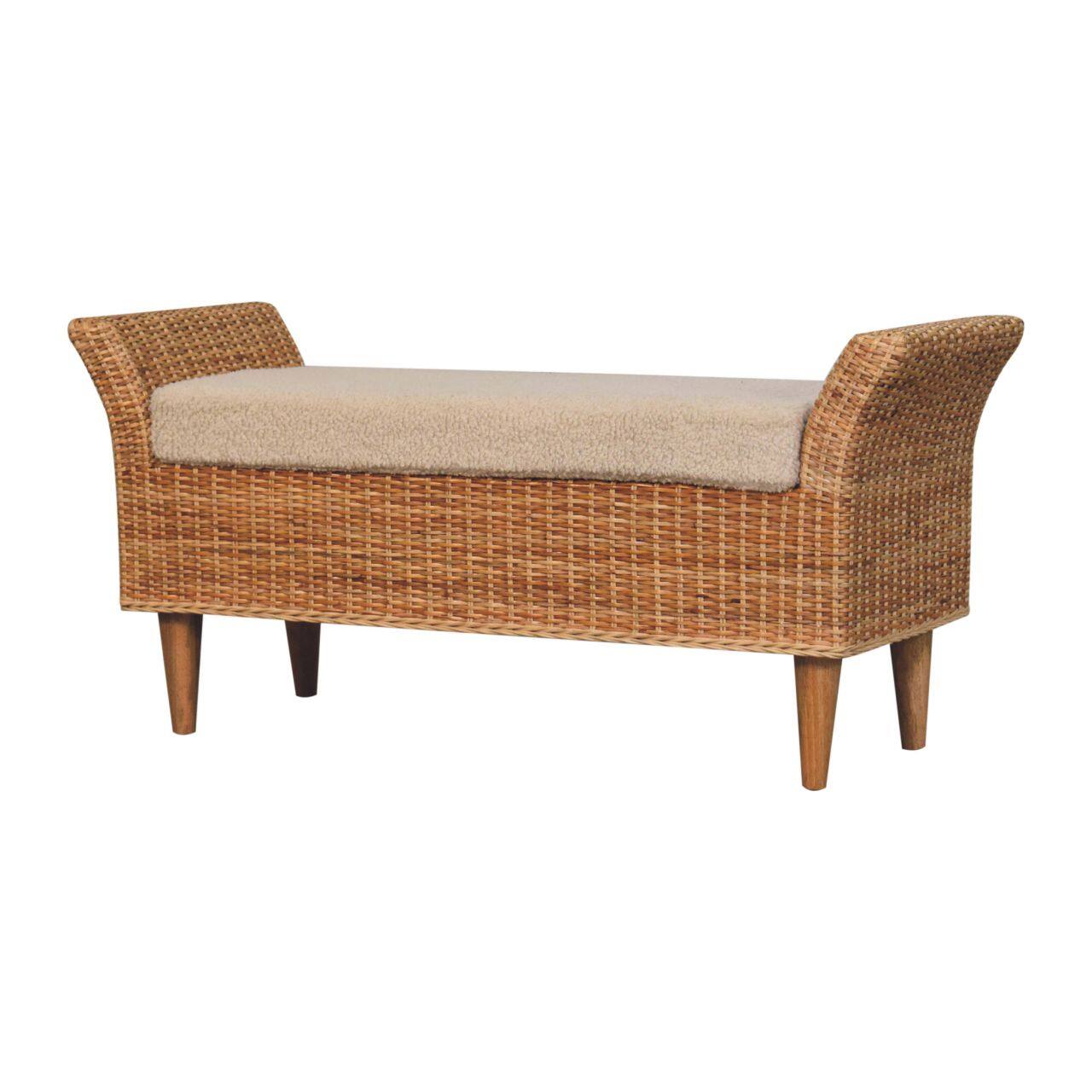 Back. Artisan Furniture - Artisan Furniture Solid Wood Riviera Woven Bench, Upholstered, Brown & Cream - Brown & Cream.