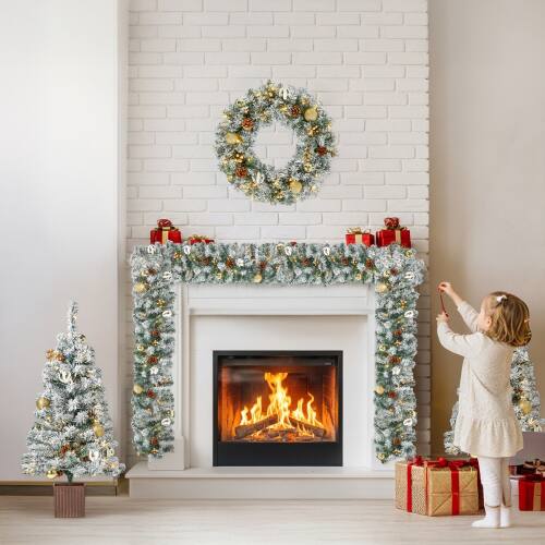 Alt View 7. Winado - 4PCS Christmas Garland, Wreath, Entrance Trees with Lights for Indoor Outdoor Holiday Decorations - Snow Flocked Green.