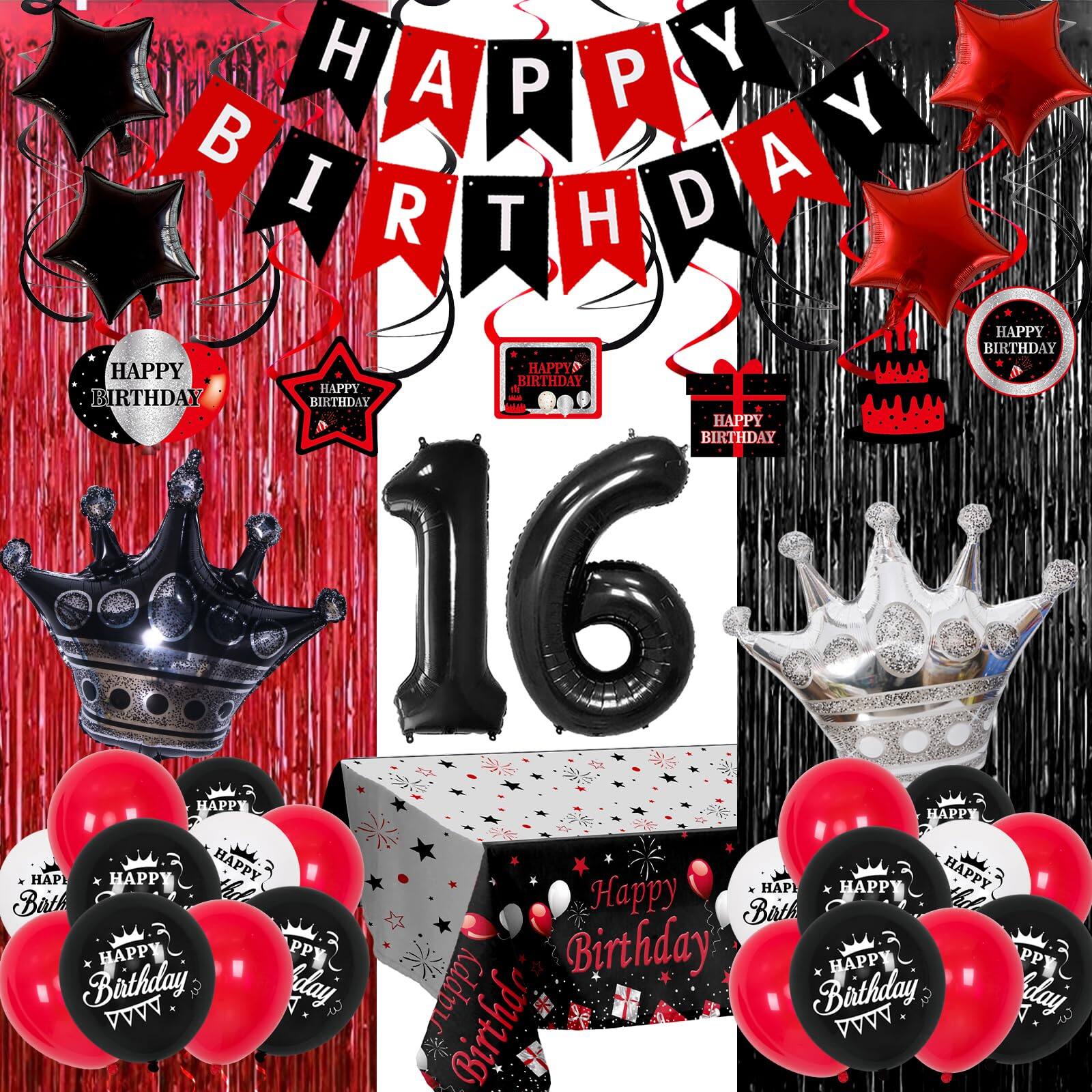 DORLUKFU 16th Birthday Decorations for Boys and Girls Red Black, Sweet ...
