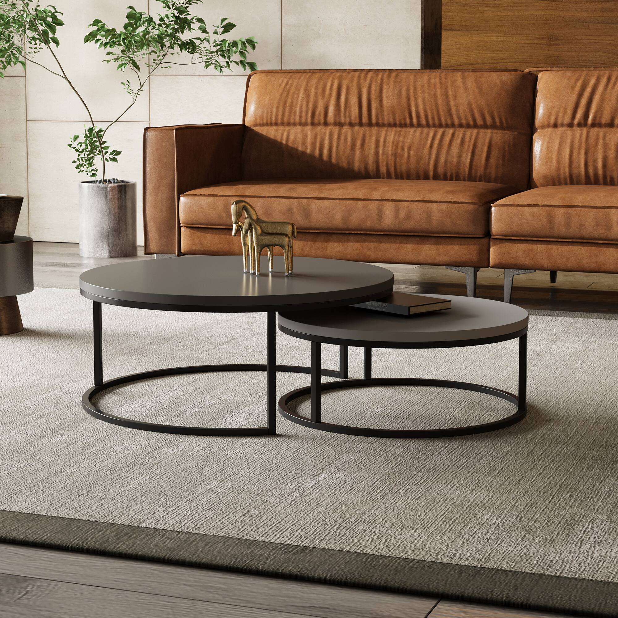 Angle. luck idea - Combination Coffee Tables, Large One 31.5" , Small One 23.7" - Gray.