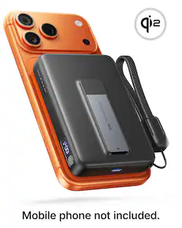 INIU - Magnetic Power Bank, Qi2 10000mAh Ultra Compact Portable Charger with Foldable Stand for iPhone 17/16/15/14/13/12 Series - Black