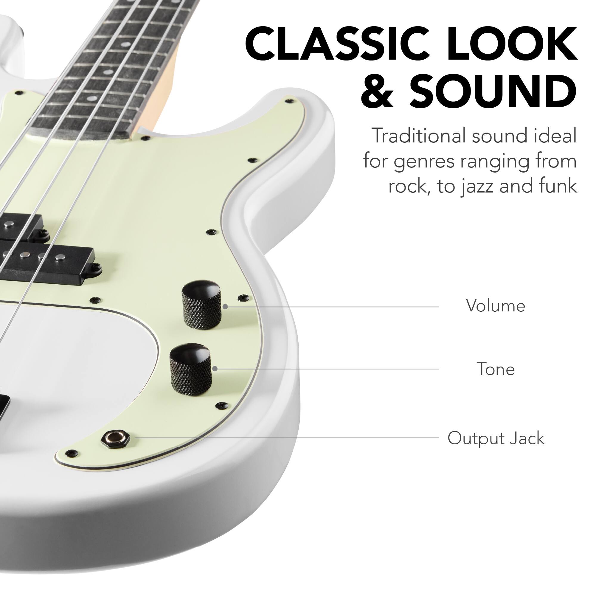 CLASSIC LOOK & SOUND

Traditional sound ideal for genres ranging from rock, to jazz and funk

Volume  
Tone  
Output Jack