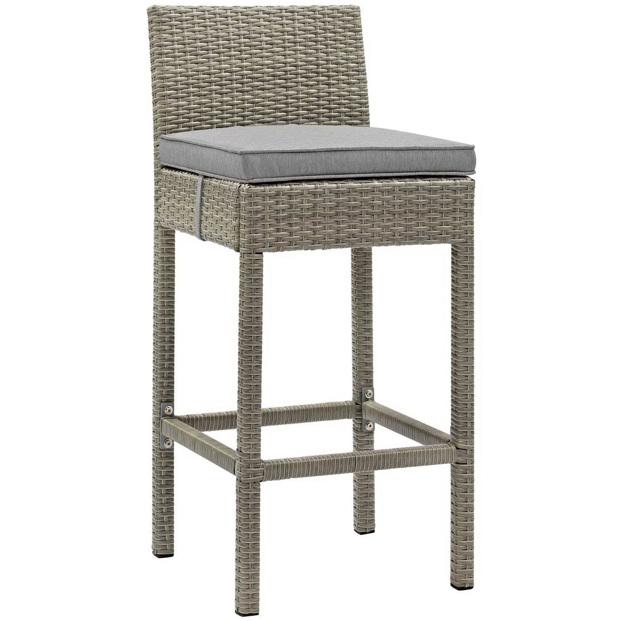 Angle. Modway - Conduit Outdoor Patio Wicker Rattan Bar Stool Set of 2 by Modway - Light Gray Gray.