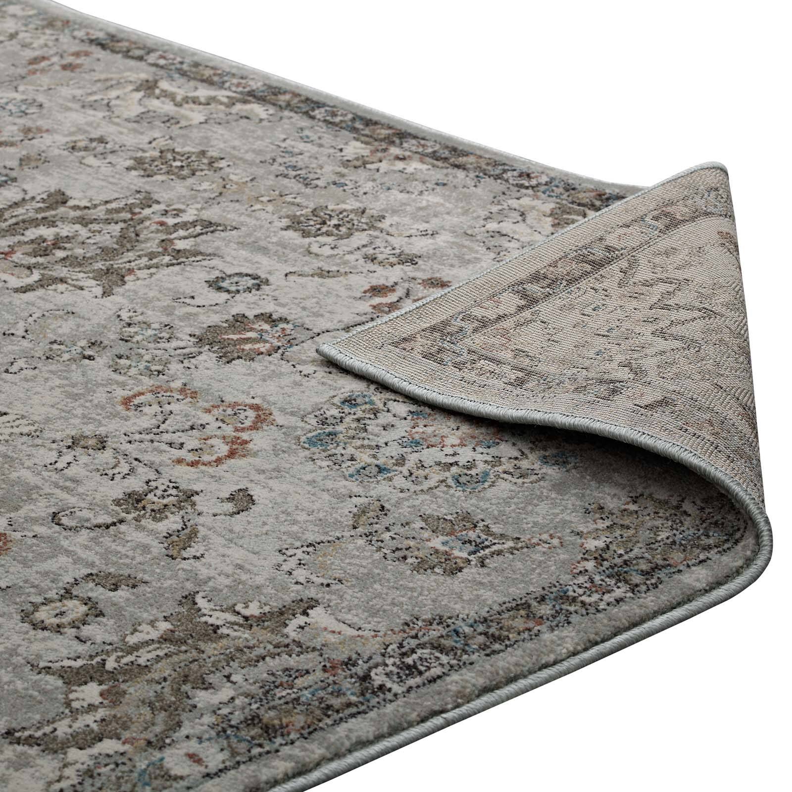 Alt View 4. Modway - Hana Distressed Vintage FloralLattice Area Rug - Silver Blue Beige and Brown.