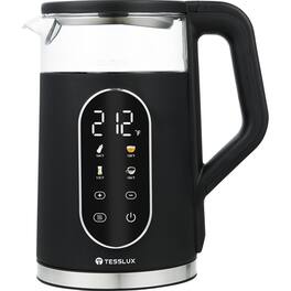tesslux - 1.7L Electric Kettle, 1500W Fast Boiling, Glass, Temperature Control, Keep Warm, Auto Shut-Off - Black