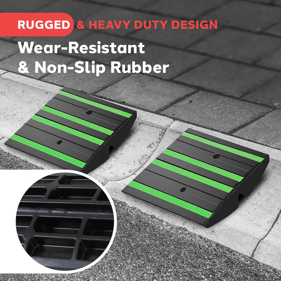 1ft Pyle 1ft Rubber Threshold Ramp – Heavy Duty, Green Reflective Strips ...
