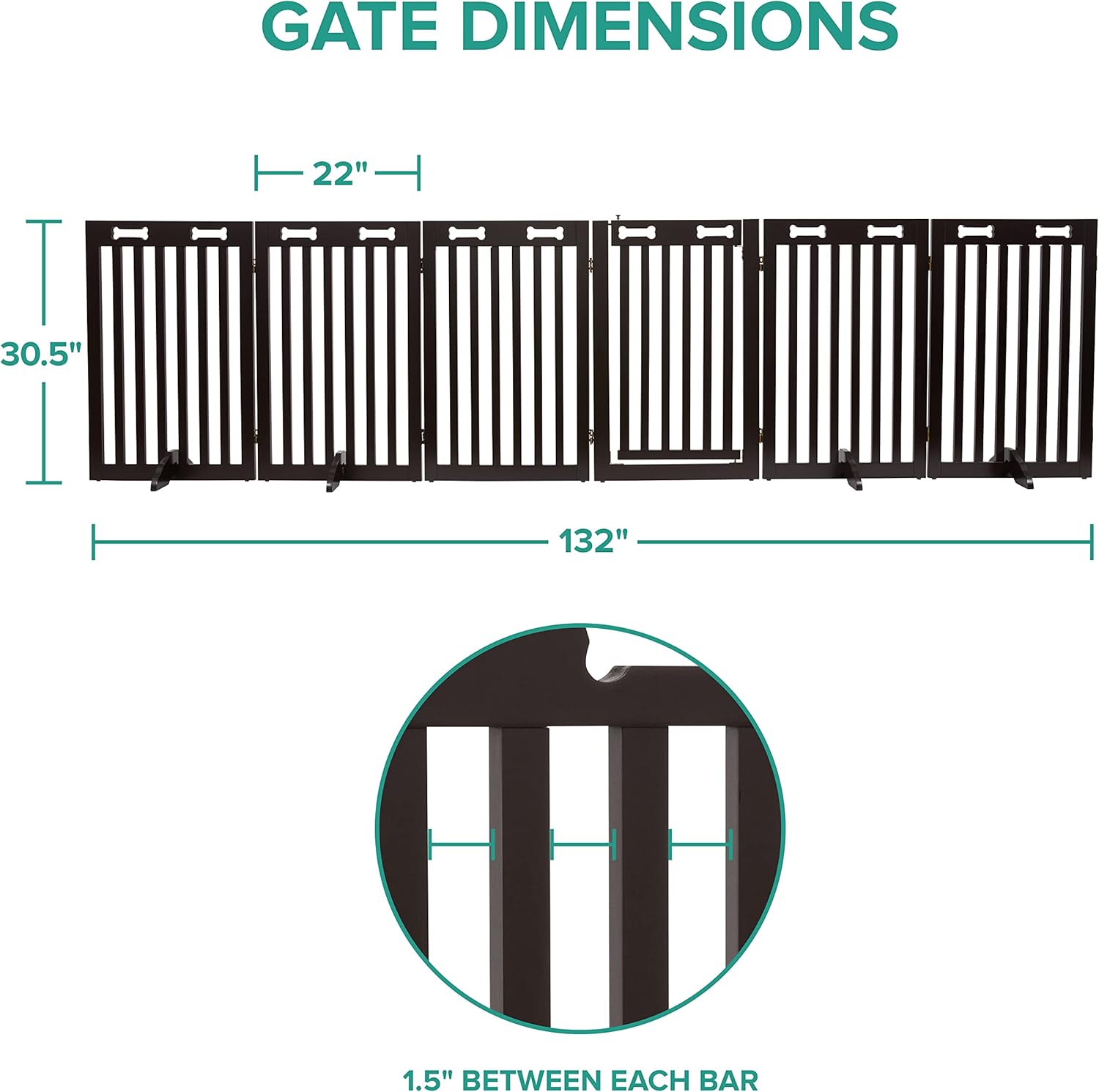 GATE DIMENSIONS 22" 30.5" 132" 1.5" BETWEEN EACH BAR