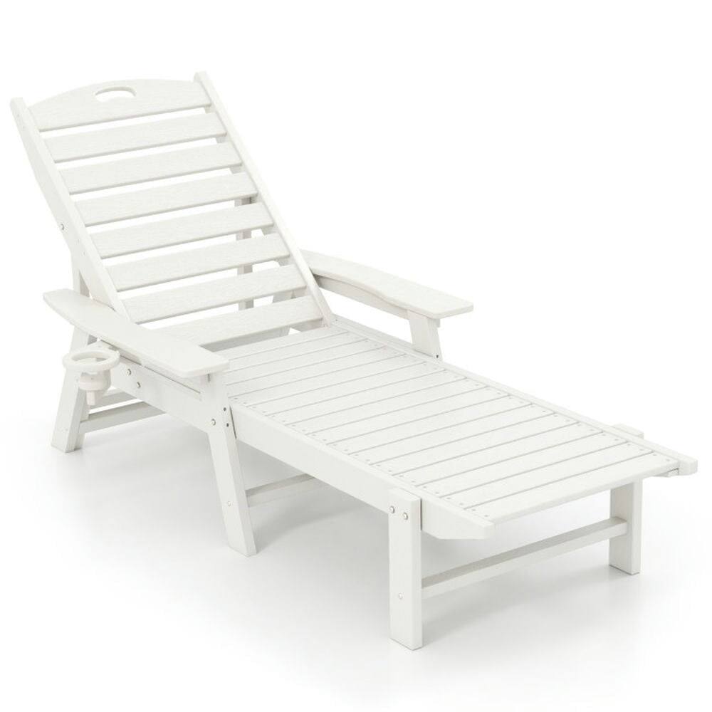 Front. Pefilos - Patio Chaise Lounge Chair with 4 Position Backrest, Patio Chair for Outdoor as Garden, Yard, White Cushion - White.