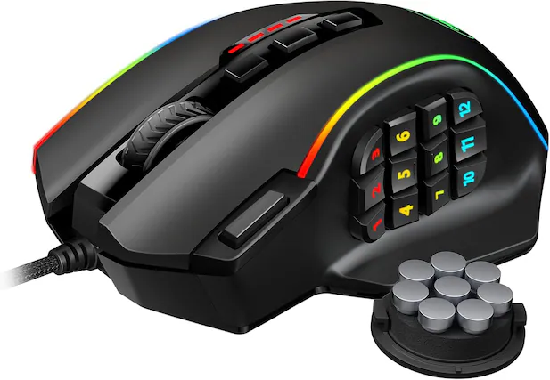 Front. REDRAGON - M901-K-2 Wired MMO Gaming Mouse, 12400 DPI, RGB, 19 Programmable Buttons, Weight Tuning, for PC/Mac/Laptop - Black.