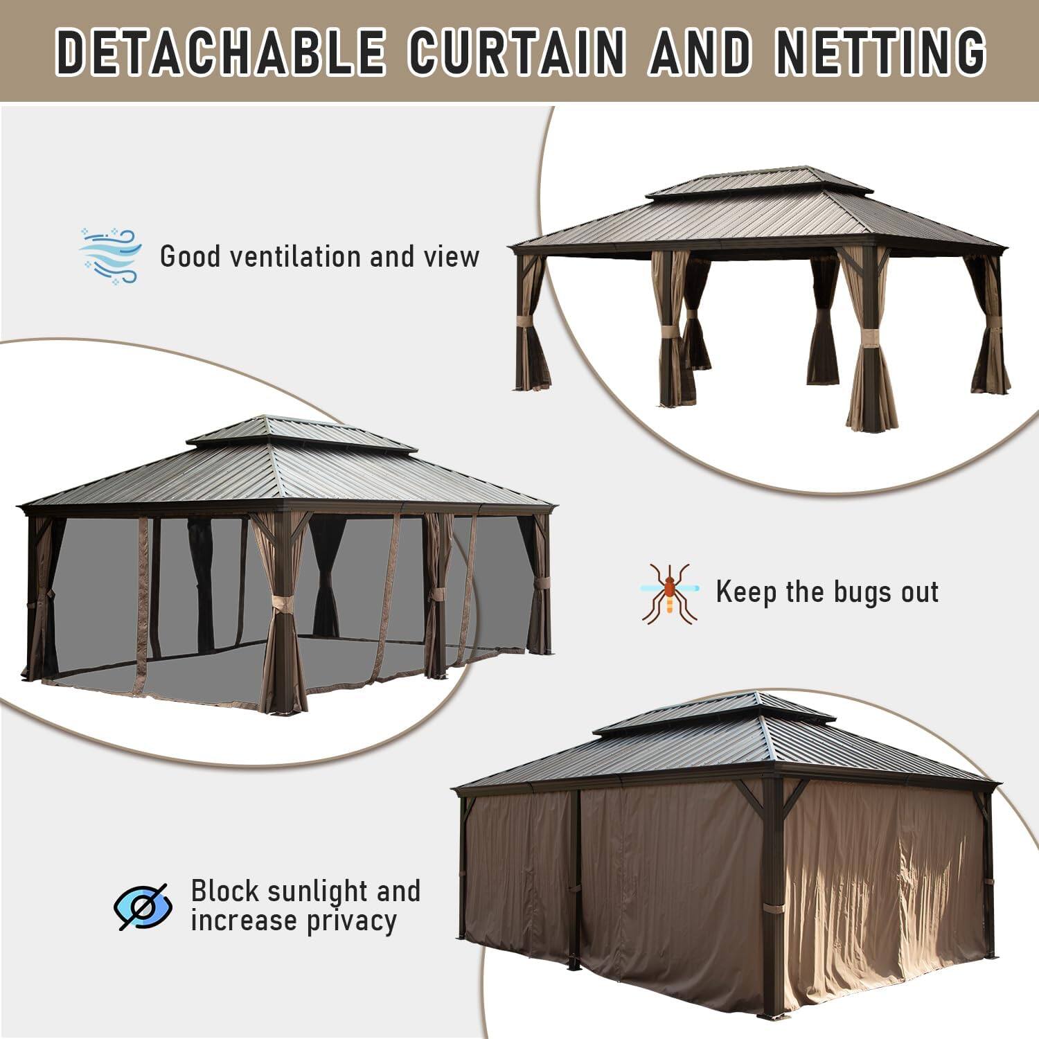 DETACHABLE CURTAIN AND NETTING

- Good ventilation and view
- Keep the bugs out
- Block sunlight and increase privacy