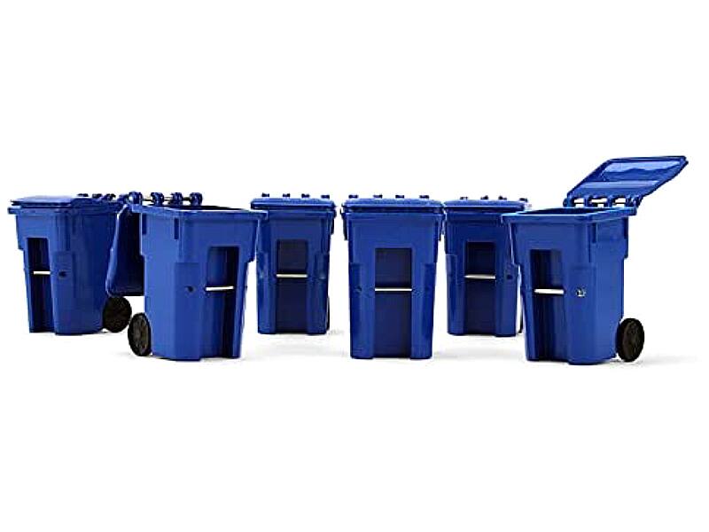 Angle. First Gear - Set of 6 Blue Garbage Trash Bin Containers Replica 1/34 Models by First Gear - Blue.