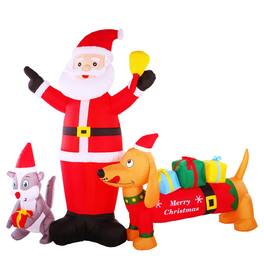 G128 - 6.5FT Santa Claus with Dog and Raccoon Christmas Inflatable Decor with LED Lights - Multicolor