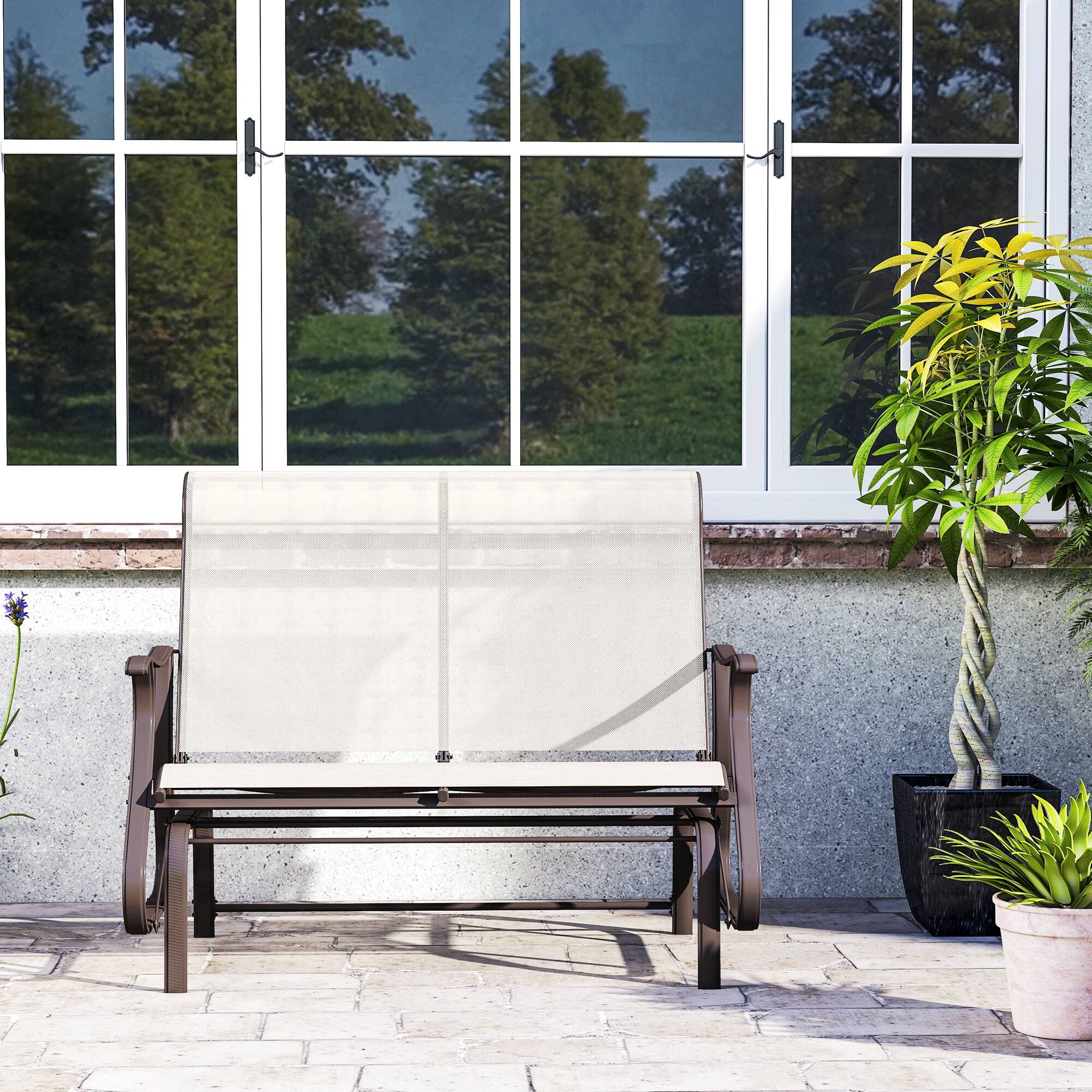 Alt View 8. Outsunny - 2-Person Outdoor Glider Bench，Patio Glider Loveseat Chair with Powder Coated Steel Frame，2 Seats Porch Rocking Glider - Cream White.