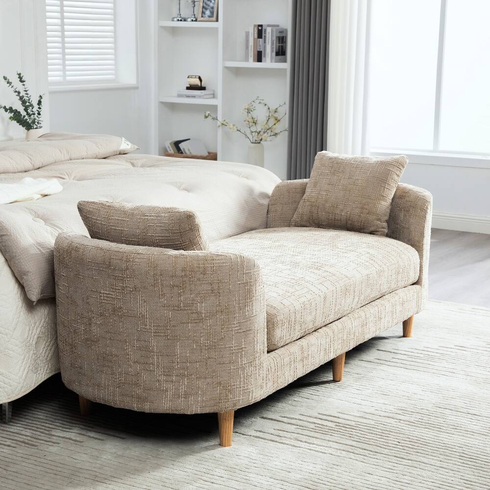 Left. Ropilly - Ropilly 77.17" Modern Upholstered End of Bed Bench, Chenille Chaise Lounge Couch with Armrests, Wheat - Wheat.