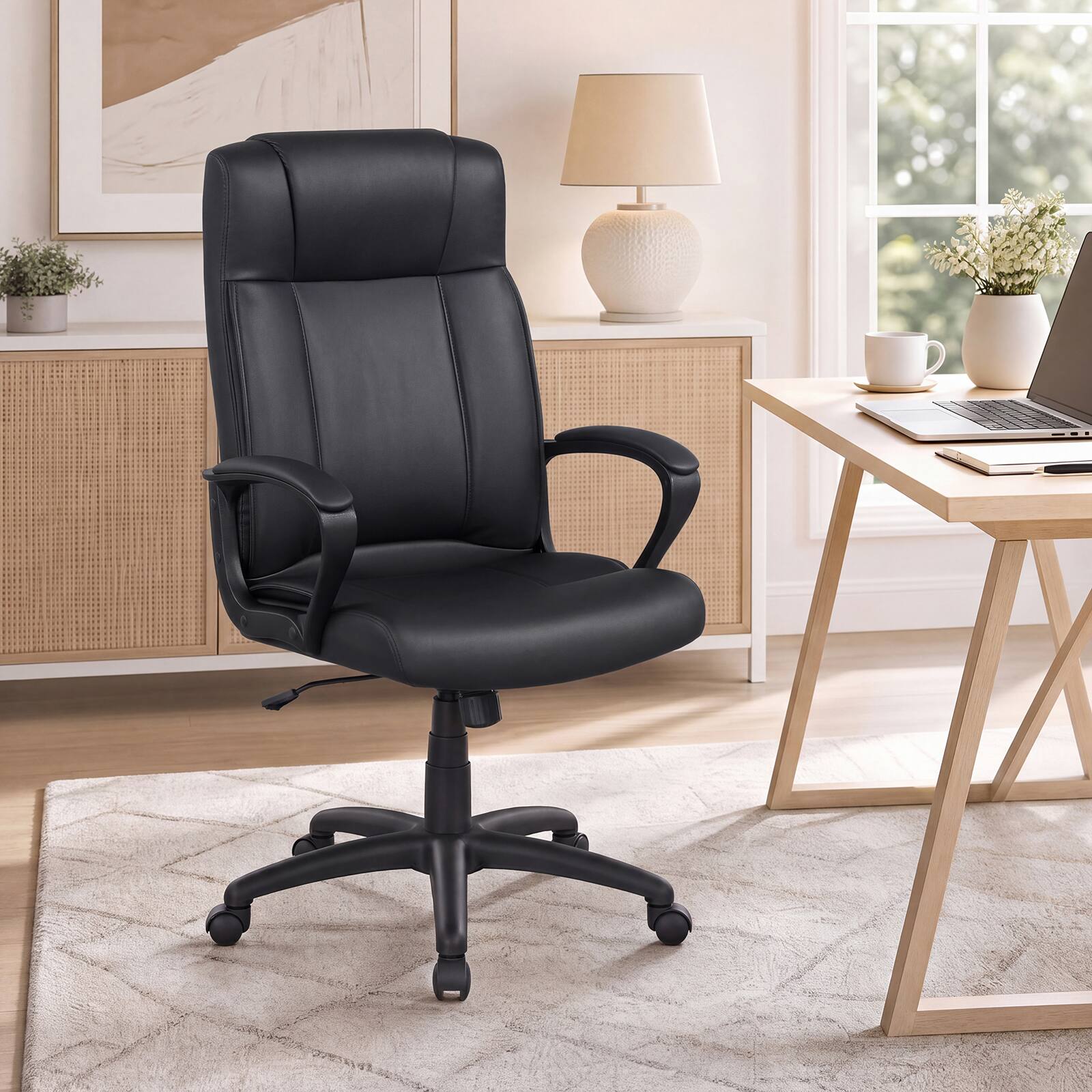 Costway Faux Leather Office Chair with Rocking Function, Height ...