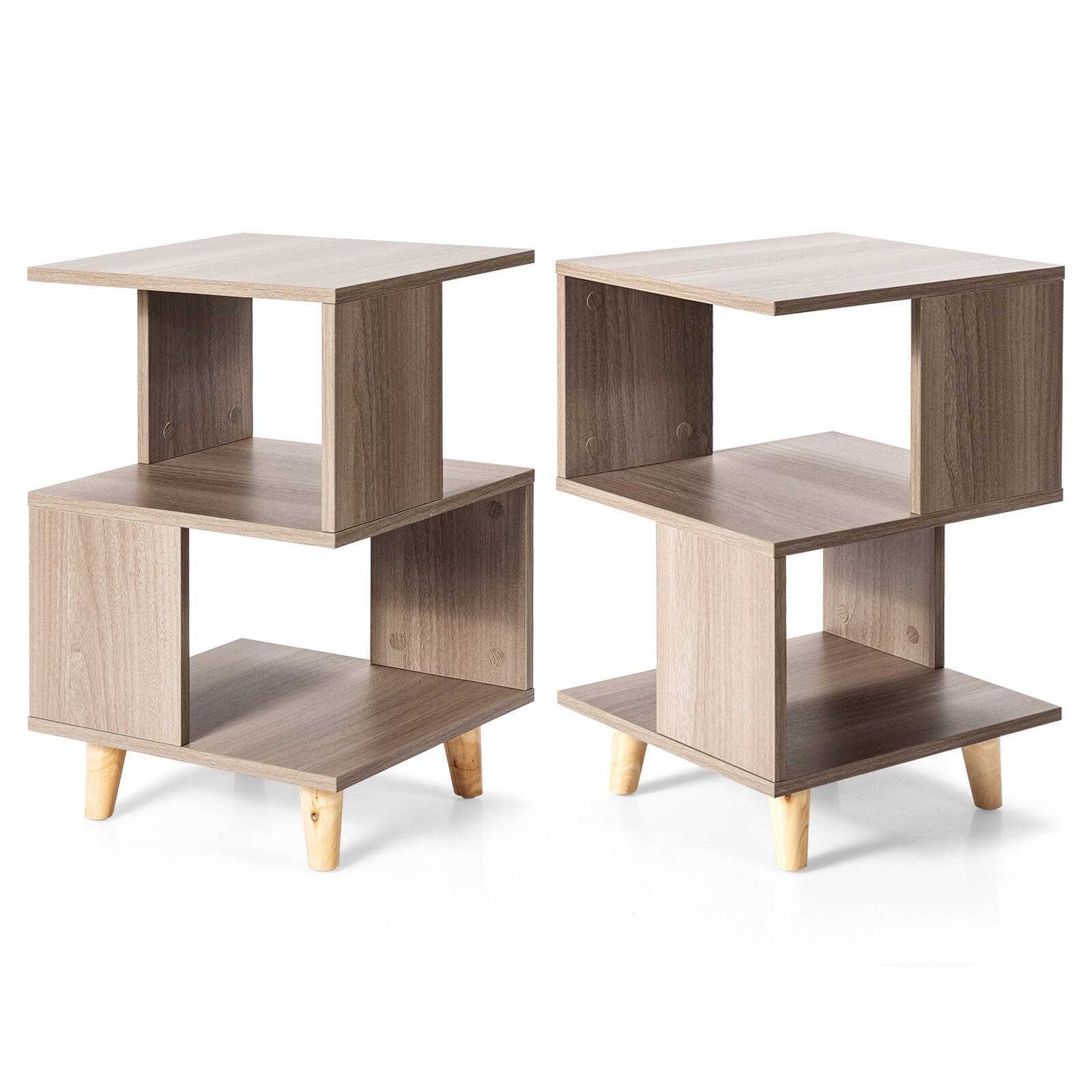 Alt View 1. WELLFOR - Set of 2 Wooden Modern Nightstand Set with Legs for Living Room - Grey.