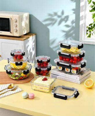 Angle. Sugift - 24-Piece Borosilicate Glass Food Storage Container Set With Snap-Locking Lids Airtight BPA-Free - Clear.